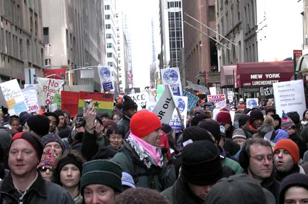 Looking back on the crowd as it moves down 50th street.