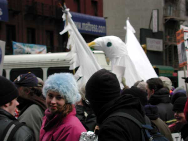 A rather large puppet that eventually was dismantled by cops.